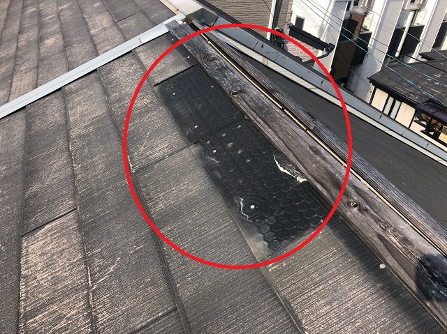 野洲市でスレート屋根の棟板金の飛散で屋根の調査依頼を頂きました