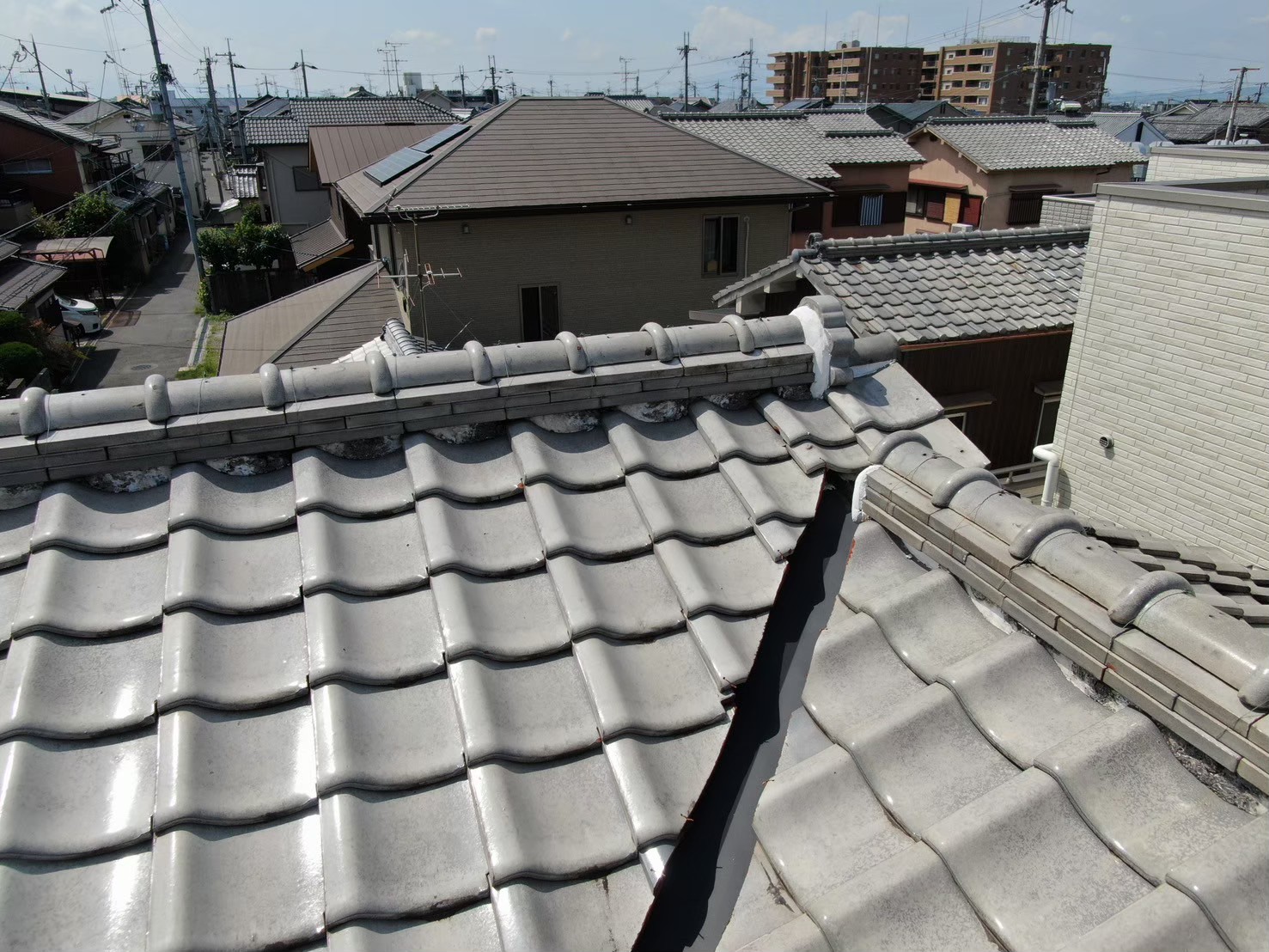 谷部分付近の漆喰剥がれ