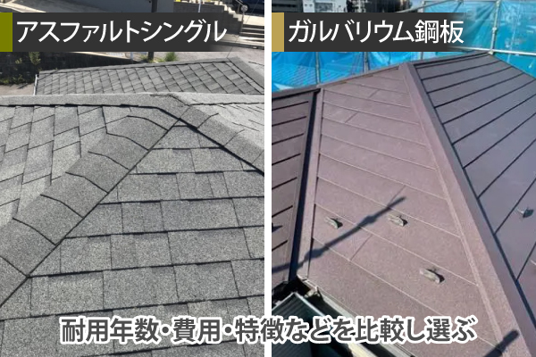 アスファルトシングルかガルバリウム鋼板か、耐用年数・費用・特徴などを比較し選ぶ